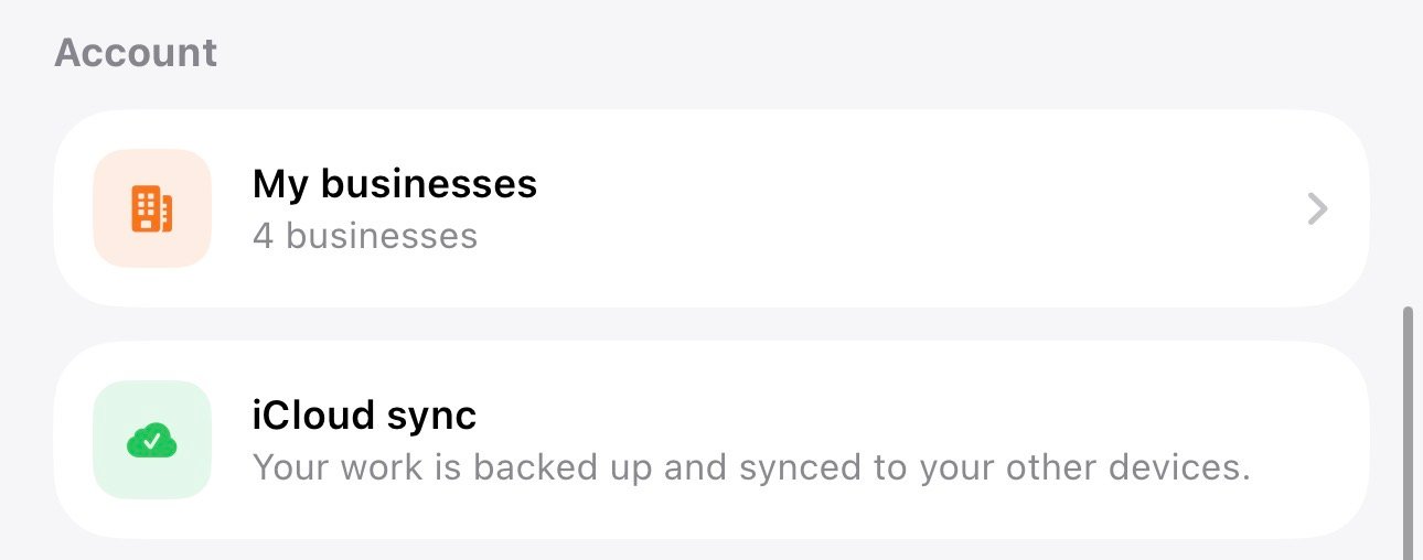 My businesses list showing four businesses