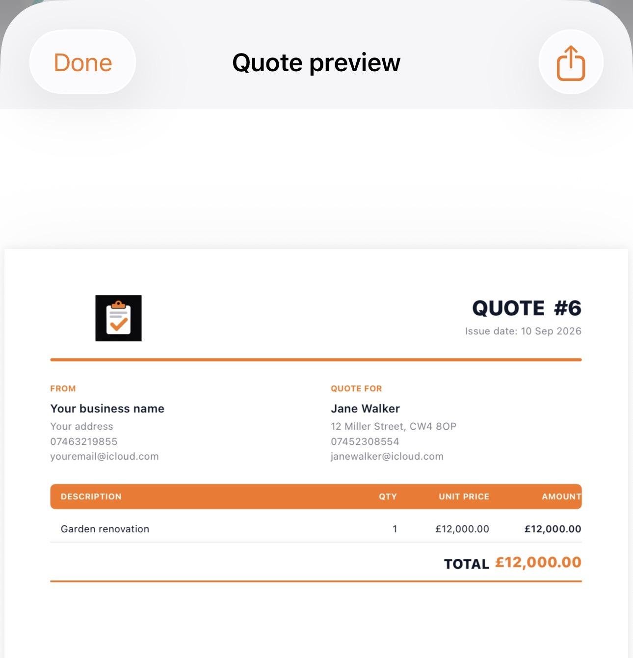 BusinessFlow quote preview
